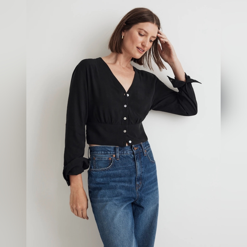 NWT Madewell V-Neck Button-Front Shirt Size XXS - Picture 2 of 7